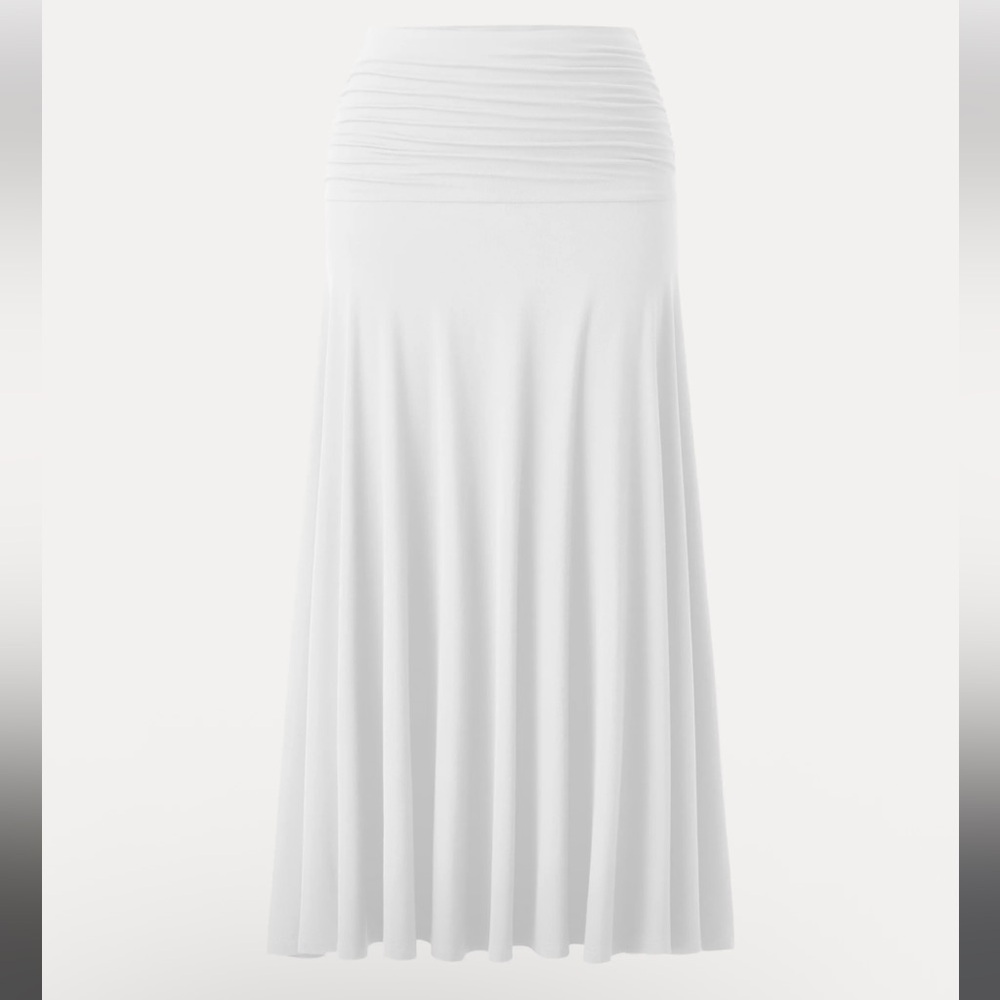 NWT $79 OGL Ultrasoft Mid Rise A-line Ruched Maxi Skirt SZ L Soft White